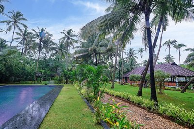Unter Palmen durch die Anlage spazieren
