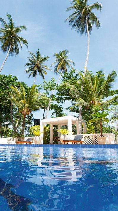 Entspannen Sie unter Palmen am Pool im Surya Lanka