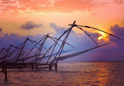 Fischernetze im Sonnenuntergang