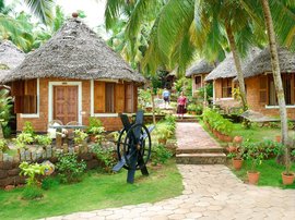 Inmitten des Palmenhains wohnen Sie in gemütlichen Zimmern Cottages in kleinen Bungalows